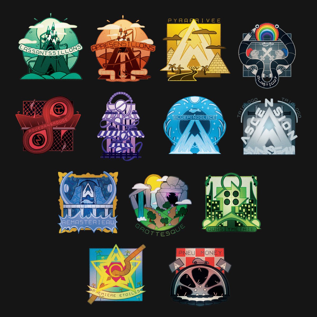 suziraptor's tweet photo. ⛰️ ASCENSION ⛰️ 

On y est c'est le grand jour ! Voilà donc les 13 premières map faites par @ZeratoR (et @AREtoiles !) résumées en logo ! 🏎️💨 On va se régaler ce soir 🥳 https://t.co/wwnfYlyVvN