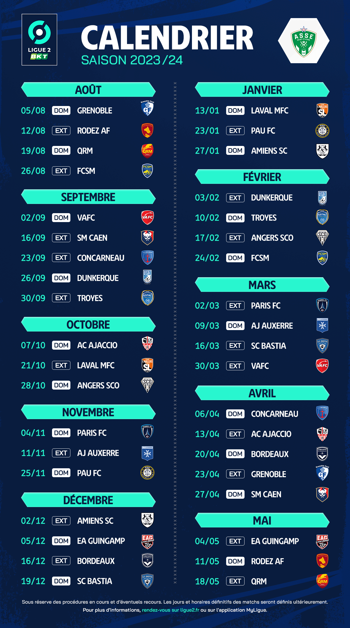 [Calendrier]Voir le programme de la saison 2023/2024 foot ASSE