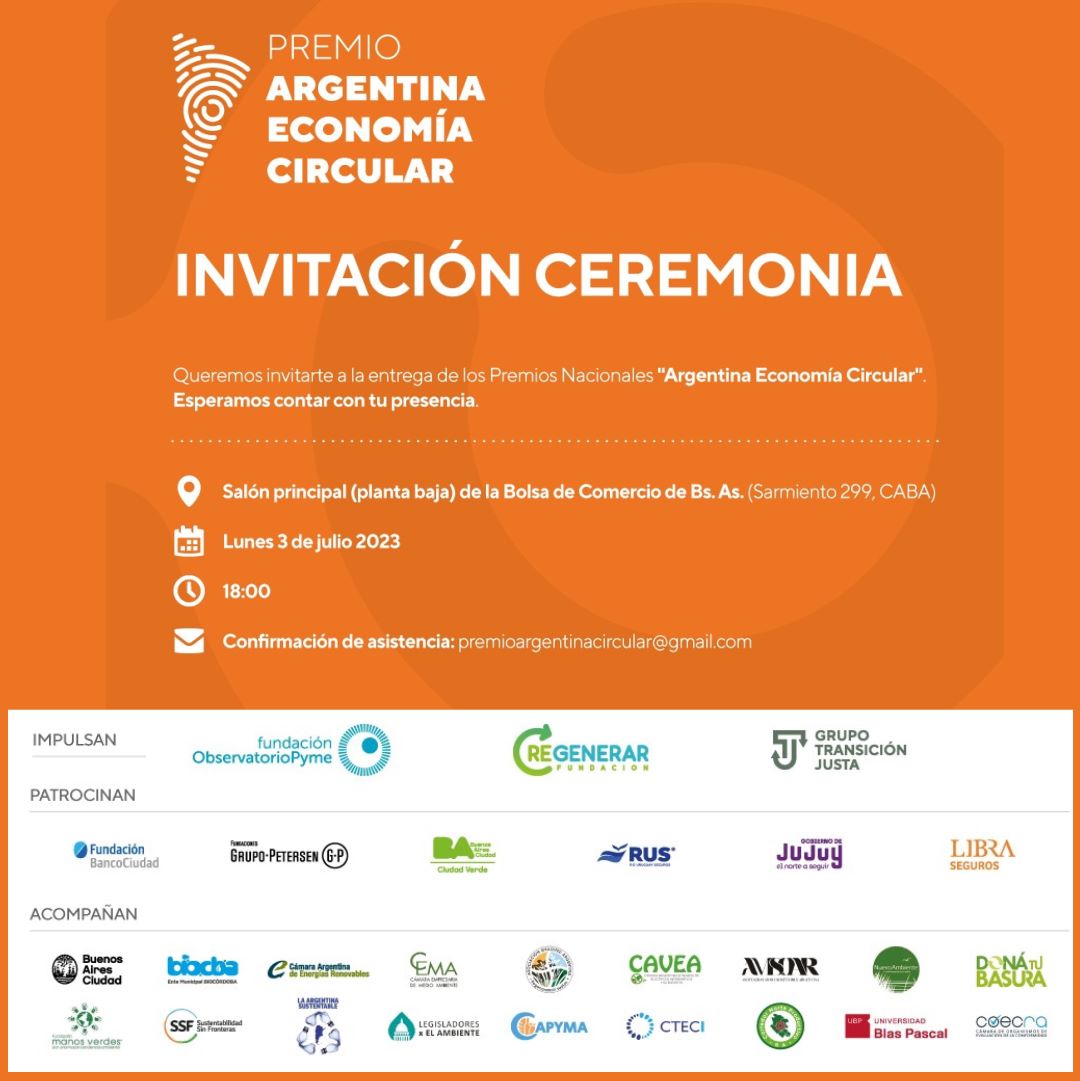Invitación Premio “Argentina economía circular”. Empresas, organizaciones, gobiernos, vienen recibir el reconocimiento por sus acciones circulares. Los esperamos. #industria #ODS #economiacircular #pymes #sostenibilidad