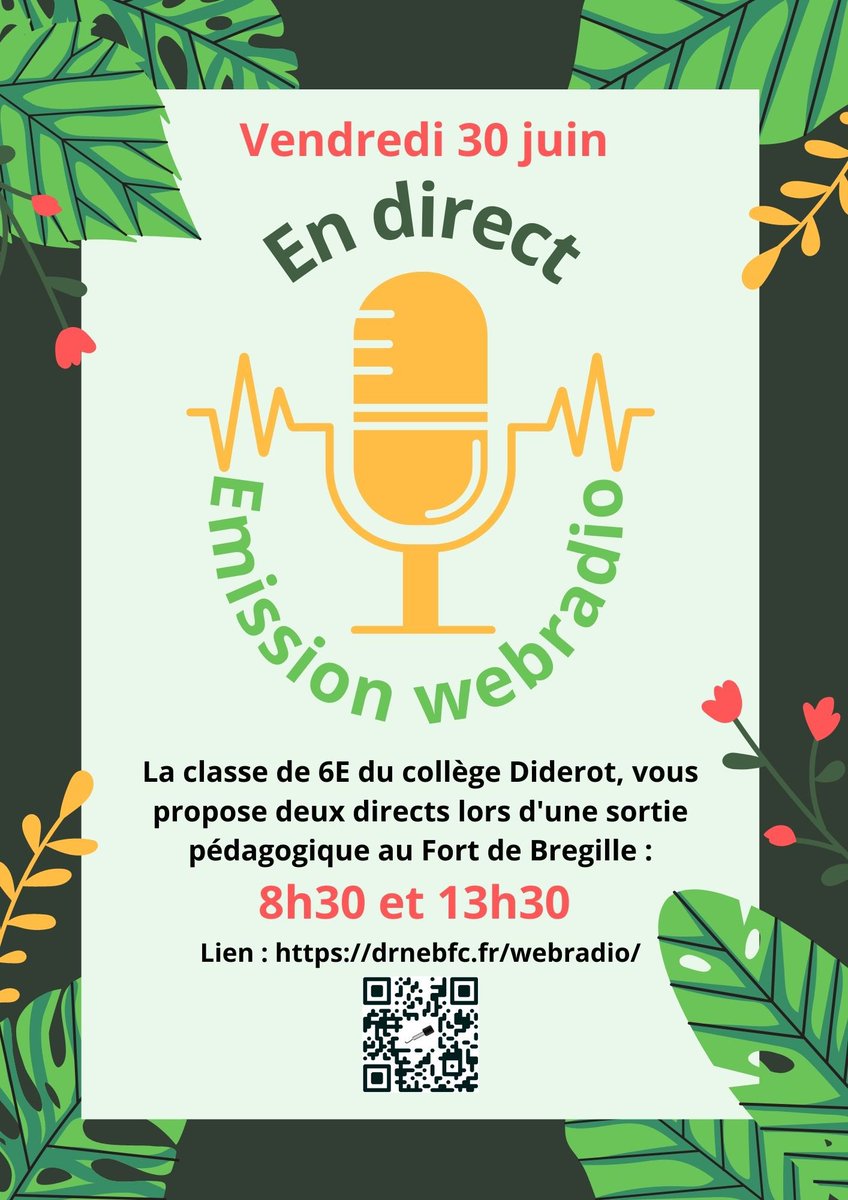 TechnoPretot's tweet photo. 📻 Webradio en direct et en mobilité ce vendredi 30 juin pour une classe de sixième du @ClgDiderot lors d’une sortie scientifique avec les thèmatiques 🥐🍃🌡️🐝✍️ 
🕣 8h30 et 🕜 13h30
Soyez à l’écoute 🎧 et indulgent 😉

🔗 https://t.co/pLJPYXwEWP

Merci @DrneBFC  pour le serveur https://t.co/LsOpeQ29Rf