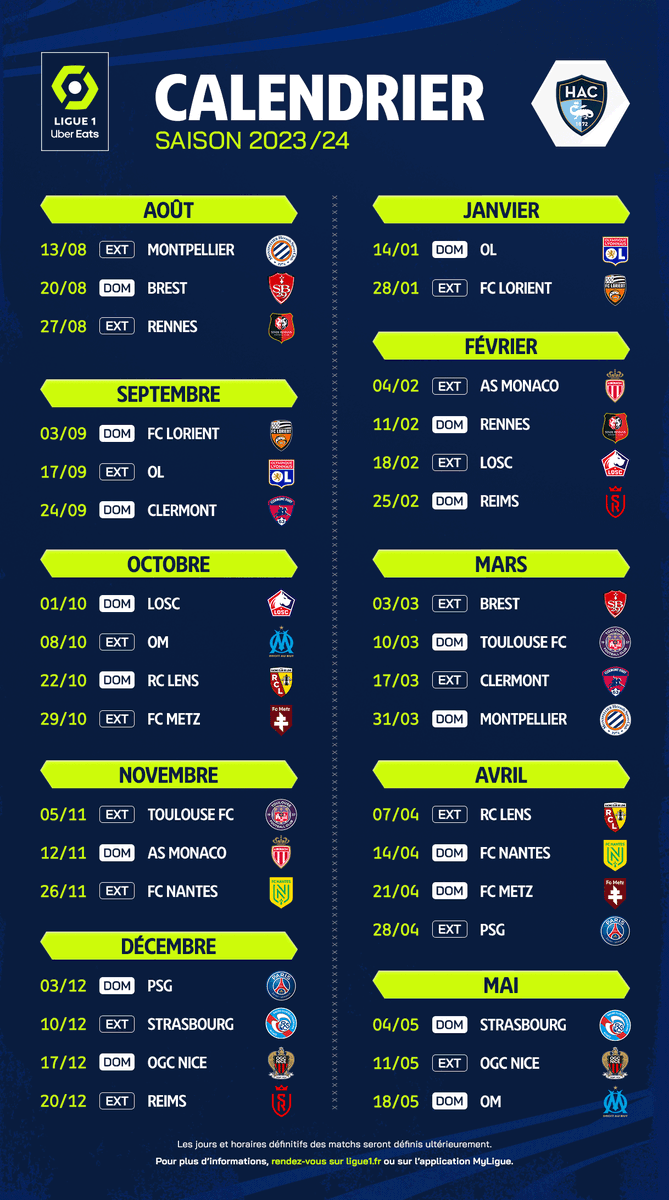 Ligue1's tweet photo. @SB29 @ClermontFoot 🗓️ @HAC_Foot 🗓️ https://t.co/iiNJbJjO5T