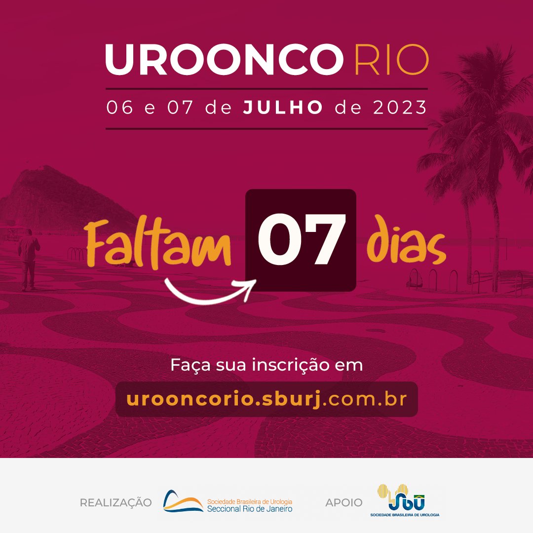 ⏱Estamos na contagem regressiva! Falta apenas 1 semana para o Uroonco Rio. Veja a programação científica completa e faça sua inscrição 👇 urooncorio.sburj.com.br #urooncorio2023 #sbu #sburj #urologia #oncologia #urooncologia