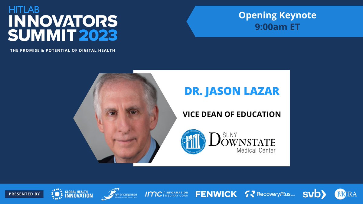HITLABnyc's tweet image. Welcome to Day 3 of the HITLAB Innovators Summit! We kick off with an Introduction &amp;amp; Keynote by Dr. Jason Lazar, Vice Dean of Education at SUNY Downstate College of Medicine. Get ready for another day of game-changing ideas and inspiring talks! #HITLABSummit