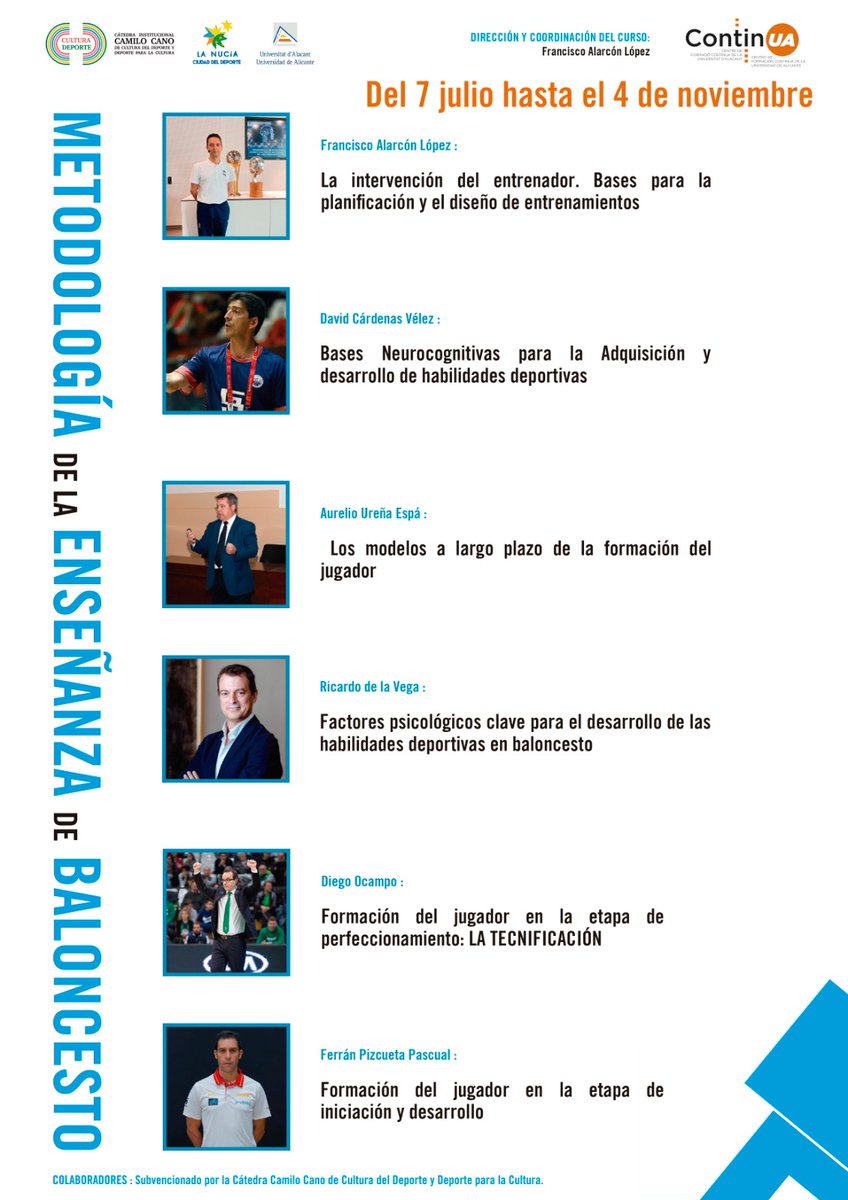 CamiloCatedra's tweet photo. ATENCIÓN...
  Ya está disponible la prescripción en la web de la @UA_Universidad nuestro I Curso de Metodología de la Enseñanza del Baloncesto Recordad, elegir la tarifa reducida aquellos que provengáis de la @FBRegionMurcia y @fbcv_es 
https://t.co/3koNLQgvfL https://t.co/iXaaGqPl2v