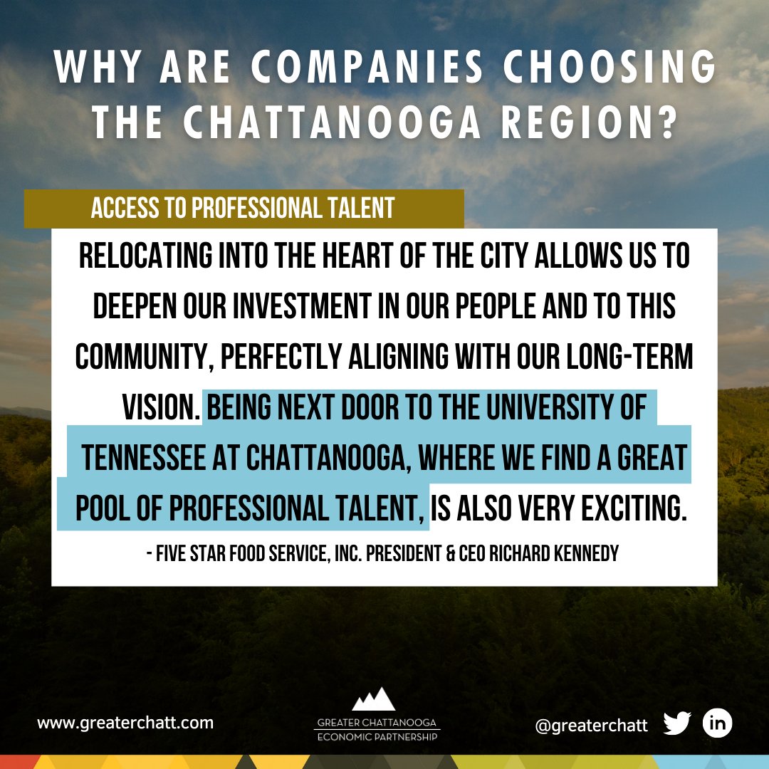 Five Star Food relocated its headquarters to Chattanooga, and here's why: ow.ly/Ypz750OiSEe <a href="/FiveStarFood/">Five Star Breaktime Solutions</a> 

#chattanooga #tennessee #georgia #alabama #fivestarfoods #workforce #sustainability #talent