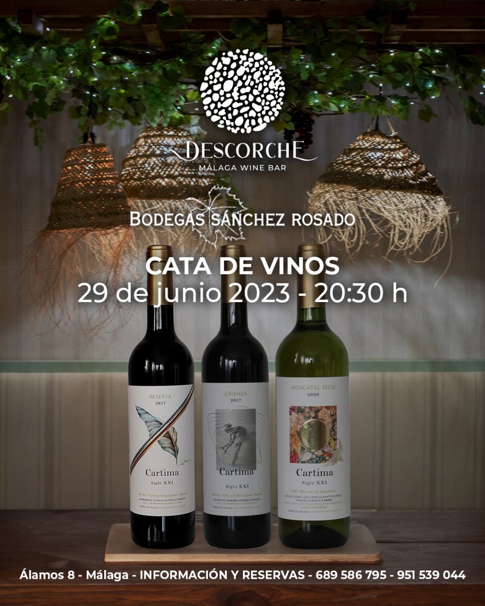 ¡Recuerda! Esta noche te esperamos para conocer muy de cerca los vinos de Bodegas Sánchez Rosado. ¡Haz tu reserva!
.
📱Reservas: +34 689 586 795 / + 34 951 539 044
📍c / Álamos 8, #Málaga