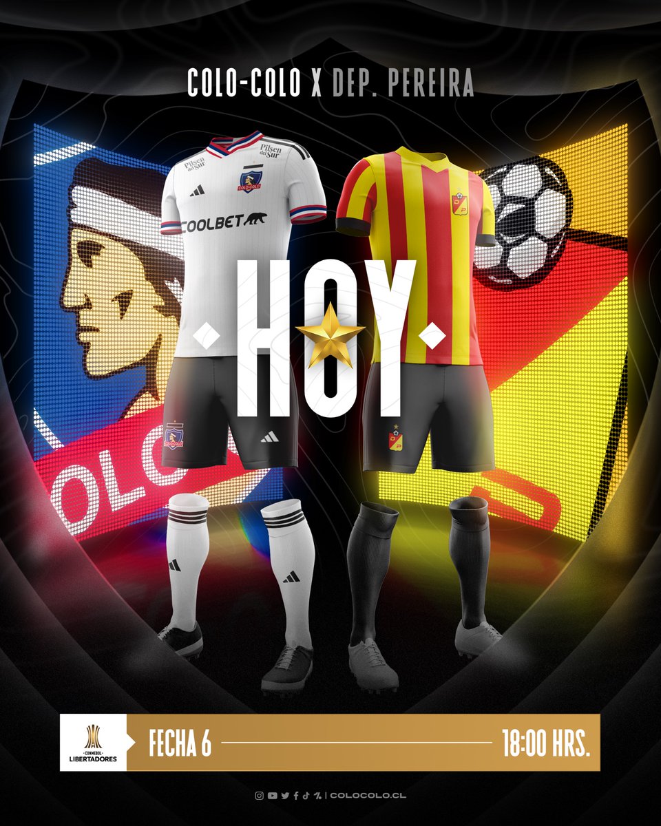 🤟🏼🏁 ¡𝐇𝐎𝐘 𝐒𝐄 𝐉𝐔𝐄𝐆𝐀!

Desde las 18hrs el Cacique recibe a Deportivo Pereira en la Ruca por la última fecha de la fase de grupos de #Libertadores 🏆

¡VAMOS LOS ALBOS! ⚪️⚫️ 
#VamosColoColo • #VamosPorTodo