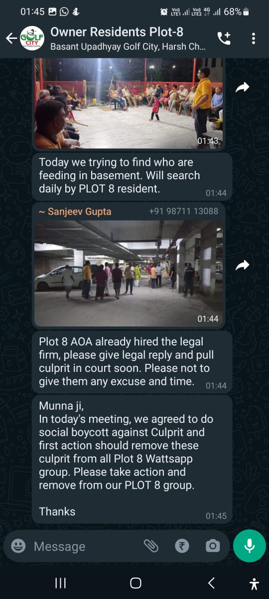 Everyone wants to be a leader in the name of dogs. This is Munna Sharma, a resident of plot 8 Golf City Sector 75 Noida who instigated the residents to attack the feeders. N today he writes to <a href="/PRupala/">Parshottam Rupala</a> to control dog menace. Munna Ji's name is clear mentioned in the chat.