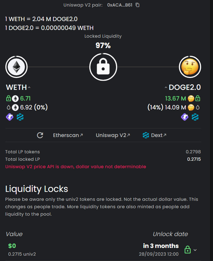 doge2coin_eth's tweet photo. #DOGE2 Liquidity has been extended to 3 months lock. 🐶2️⃣🔒

Opening a longer journey for #DOGE2ARMY

https://t.co/3wJ2zLRTi0 https://t.co/HMnc96uFoF