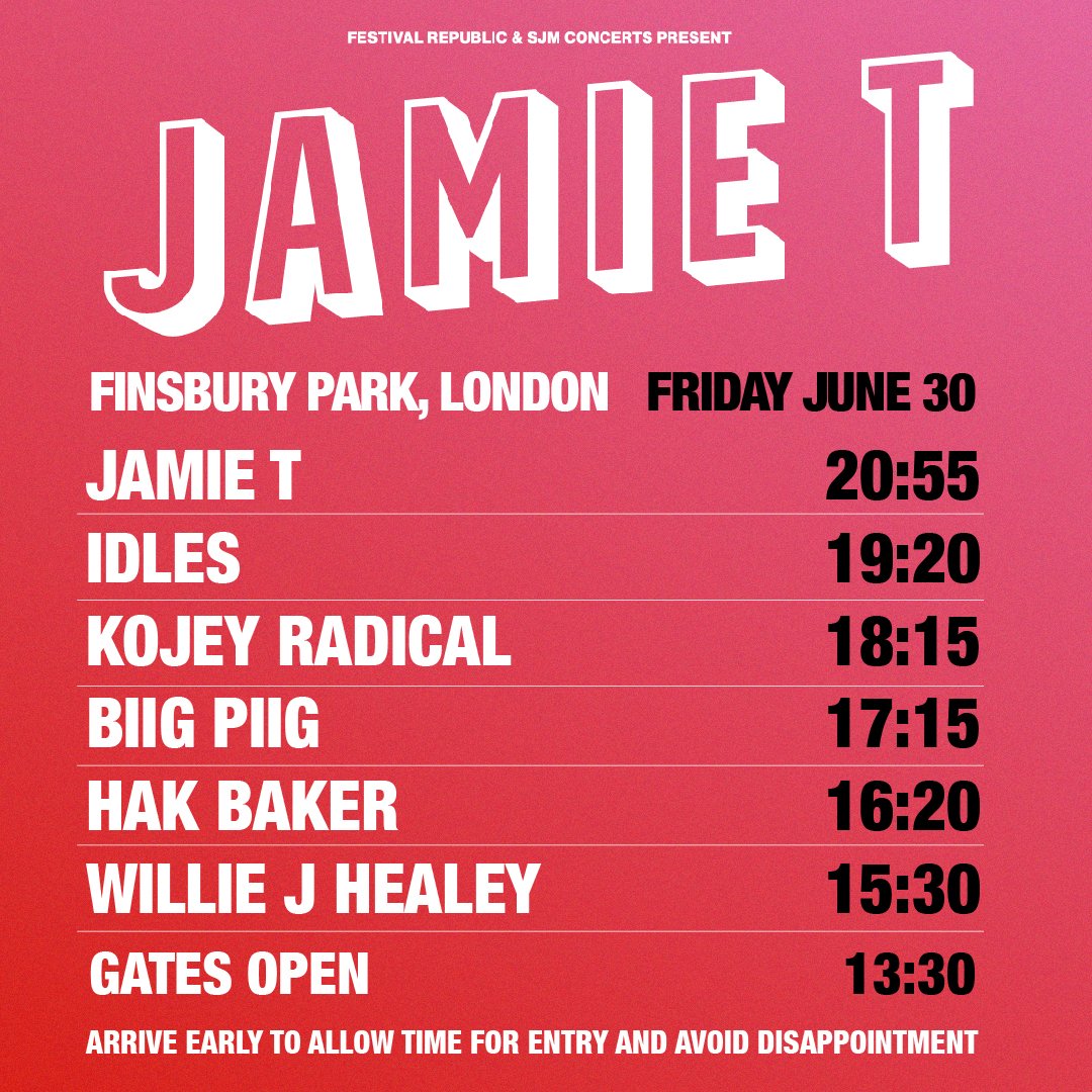 See you in the field x 
last tickets jamiet.ffm.to/finsburypark