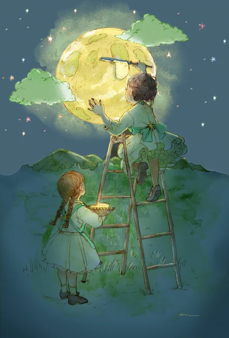 【新作】『とろりとした夜』 シャープペンシル/透明水彩/Photoshop