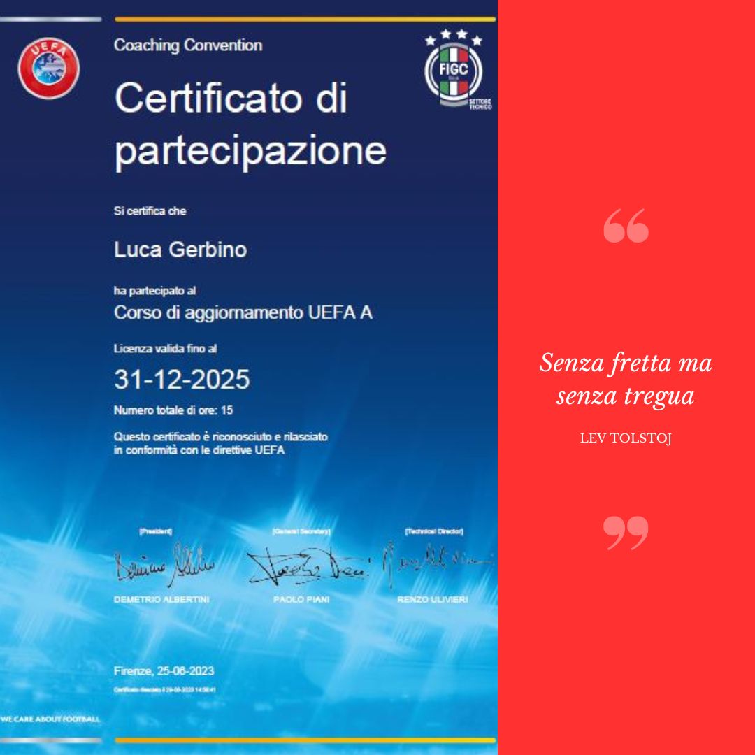 Aggiornamento licenza Uefa A: fatto !!!
#coach #FIGC #Coverciano #settoretecnico