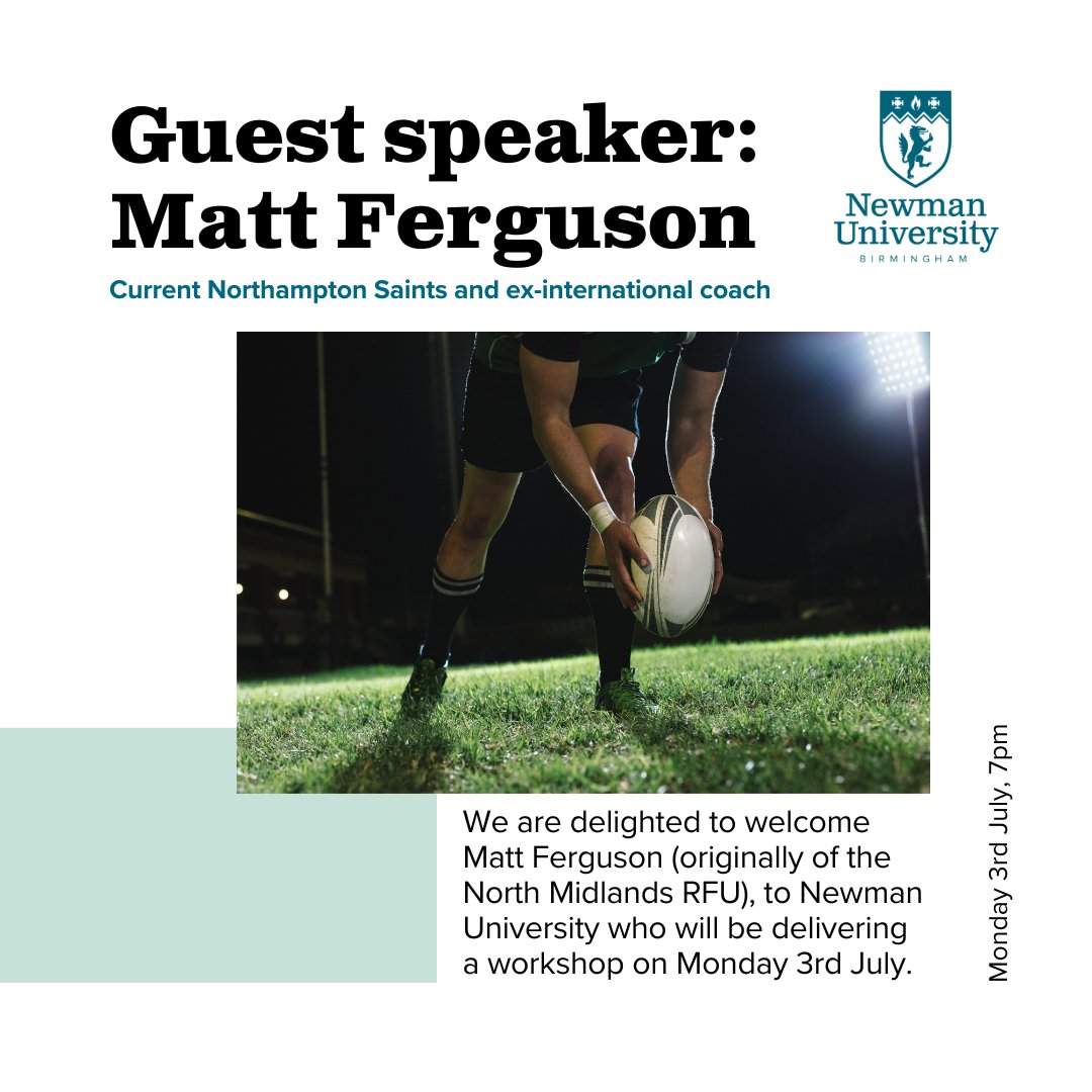 🗣️ | Join Premiership Rugby coach Matt Ferguson for the 'Point of Difference Coaching' workshop at Newman University. Matt will share his coaching journey with top players &amp; how to create memorable &amp; impactful sessions.

📅 Monday, 7pm 
📍 B32 3NT
📧 Register: nmrfuas@gmail.com