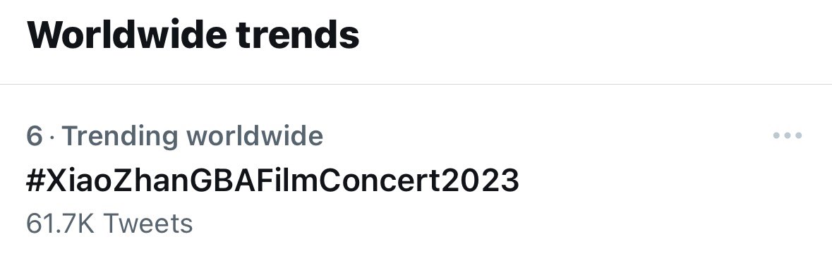 We are in worldwide trend! Lets go guys!!

#XiaoZhanGBAFilmConcert2023 
Xiao Zhan Greater Bay Gala 2023