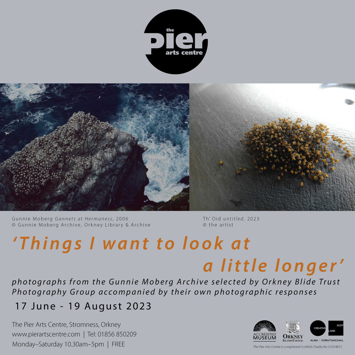 Open Mon - Sat 10.30am-5pm Free

On display:
'Things I want to look at a little longer' - photographs from the Gunnie Moberg Archive selected by @BlideTrust Photography Group
and
Inside Landscape – the natural environment observed by women artists

@OrkneyLibrary

#PierArtsCentre