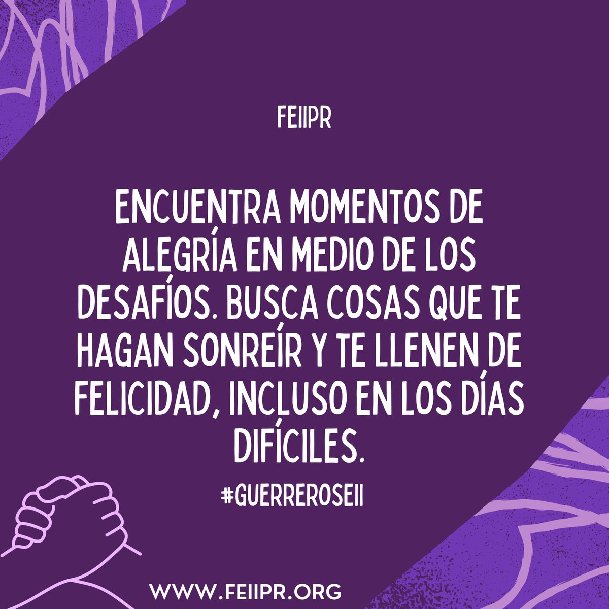 FEIIPR's tweet photo. 💜 Encuentra momentos de alegría en medio de los desafíos. Busca cosas que te hagan sonreír y te llenen de felicidad, incluso en los días difíciles. 💜
 #FEIIPR
#GuerrerosEII
#HeroesEII
#ColitisUlcerosa
#EnfermedadDeCrohn
#CrohnWarrior https://t.co/E9TXYCNpPX