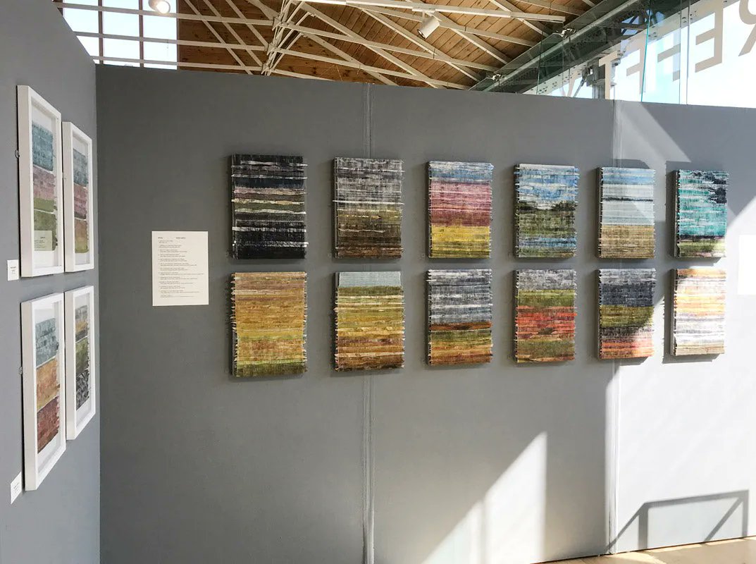 MakersWales's tweet photo. #MakerinFocus 
Weather Patterns by Jill Riley
A series of 12 handwoven panels reflecting the dramatic changing weather over the 12 months of 2022 #inspiredbyweather #Climate #textile #exhibition #jillriley
https://t.co/xTpi7028o9 https://t.co/fcXlgfrMGt
