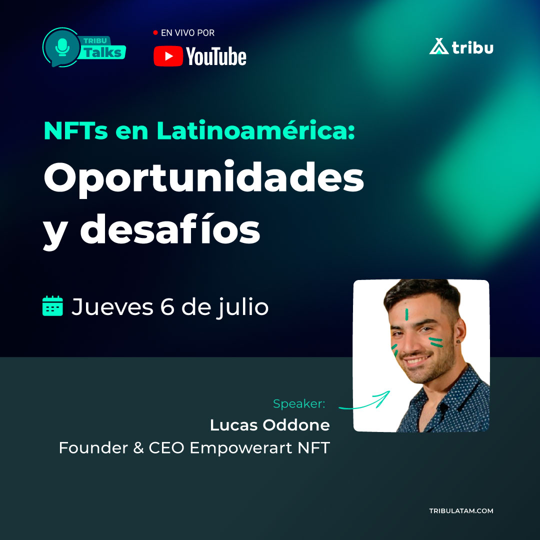 ¿Cómo es el mundo de los NFTs en Latinoamérica? 🤔  <a href="/oddone_lucas/">Lucas Oddone</a> es Founder &amp; CEO Empowerart NFT y en esta #TRIBUTalk nos hablará sobre las oportunidades y desafíos de los NFTs en LATAM. 💪🏼

¡No te lo pierdas!
Regístrate aquí: bit.ly/43cCAv6