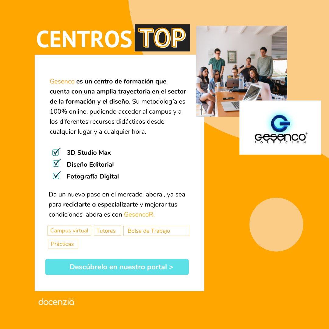 docenzia's tweet photo. Volvemos con un Jueves de #CentrosTOP, esta vez con Gesenco Formación! 🏫 @gesenco https://t.co/kUKlArNUG3