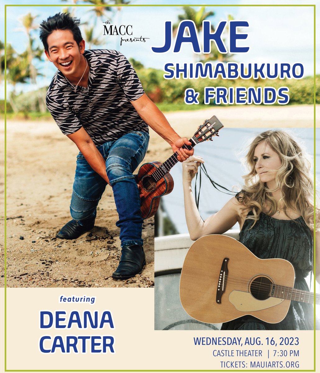 Join us for #JakeShimabukuro & Friends featuring #DeanaCarter on August 16th! 
Get your tickets to see them LIVE at the MACC at: bit.ly/3WMTuP3 

#ukulele #JakeShimabukuruAndFriends #strawberrywine #didishavemylegsforthis #90scountry #womenincountry #countrymusic