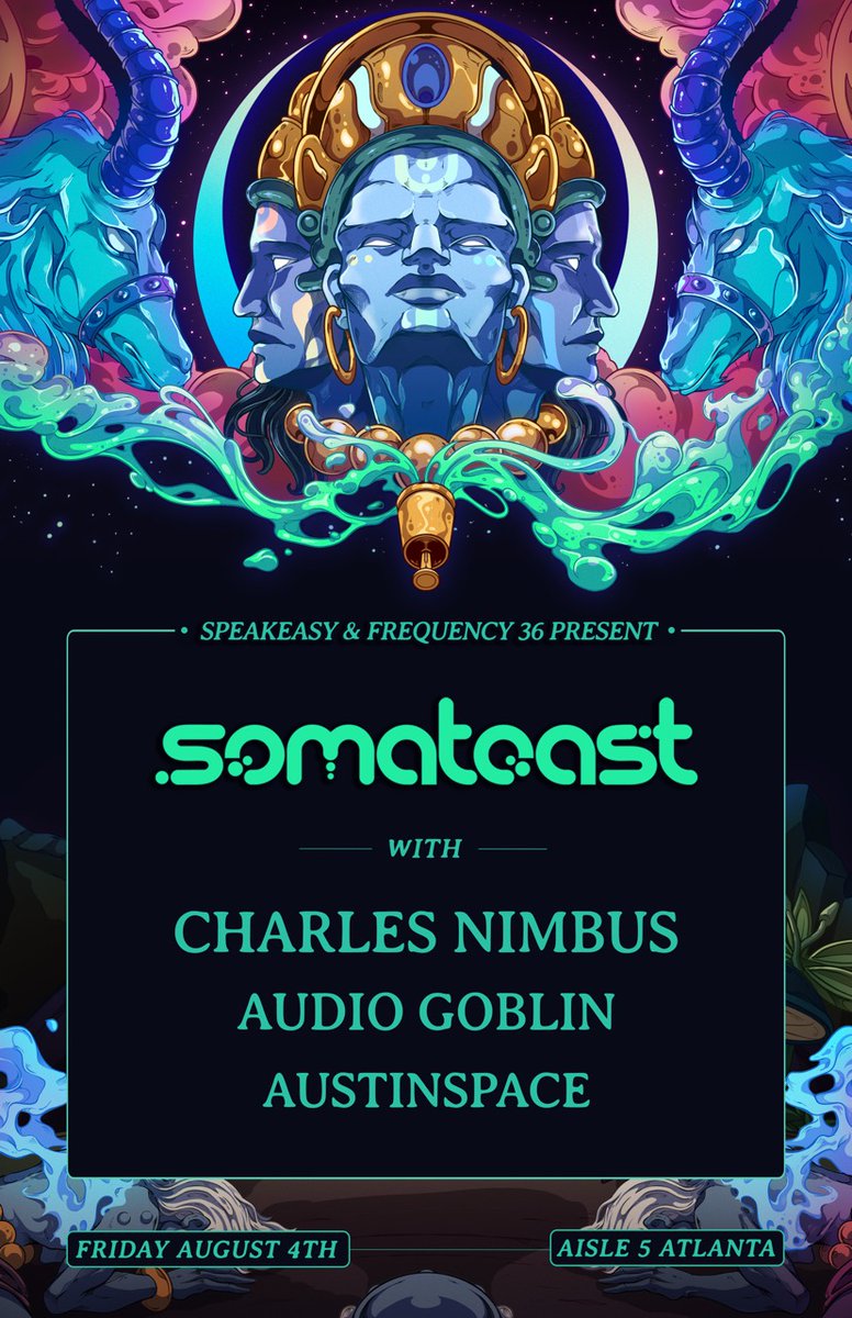 Speakeasy Promotions (@speakeasypromo) on Twitter photo New One :: Somatoast plays <a href="/Aisle5atl/">AISLE 5</a> Aug 4 with charles nimbus, Audio Goblin and austinspace. Tix on sale now: seetickets.us/somatoasta5
RIYL: Desert Dwellers, ATYYA, Goopsteppa, Tipper
<a href="/somatoast_music/">somatoast</a> <a href="/charlesnimbus/">charles nimbus</a> <a href="/audiogoblin/">Audio Gobbln</a> <a href="/austinspace_wav/">austinspace</a> <a href="/SpeakeasyPromo/">Speakeasy Promotions</a> <a href="/FREQUENCY360TV/">FREQUENCY 360 RADIO NETWORK</a> New One :: Somatoast plays <a href="/Aisle5atl/">AISLE 5</a> Aug 4 with charles nimbus, Audio Goblin and austinspace. Tix on sale now: seetickets.us/somatoasta5
RIYL: Desert Dwellers, ATYYA, Goopsteppa, Tipper
<a href="/somatoast_music/">somatoast</a> <a href="/charlesnimbus/">charles nimbus</a> <a href="/audiogoblin/">Audio Gobbln</a> <a href="/austinspace_wav/">austinspace</a> <a href="/SpeakeasyPromo/">Speakeasy Promotions</a> <a href="/FREQUENCY360TV/">FREQUENCY 360 RADIO NETWORK</a>
