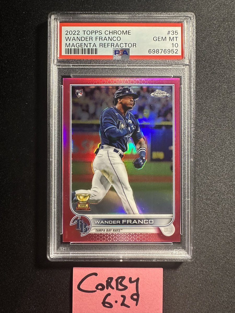 corbyscards's tweet photo. @TonysCards 2022 Topps Chrome Wander Franco 
Magenta Refractor /399 PSA 10 POP 12

$225 shipped https://t.co/ycp6q7ZHw7