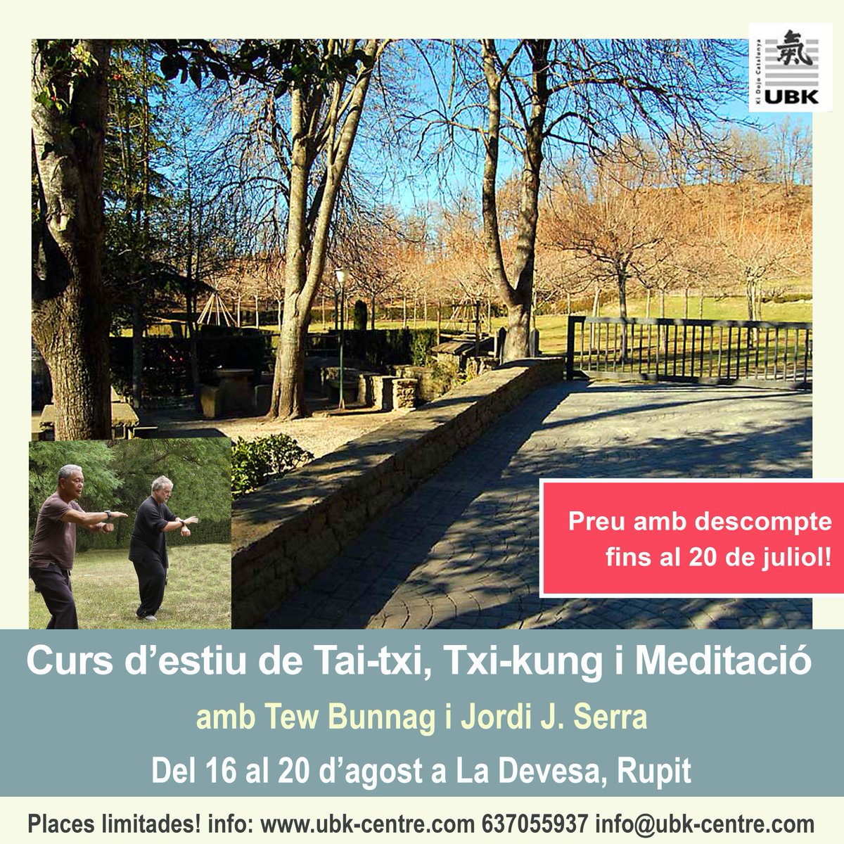 UBKKiDojo's tweet photo. Curs d’estiu de #taitxi, #txikung i #meditació amb Tew Bunnag i Jordi J. Serra
16-20 agost 2023 a La Devesa, Rupit
Descompte fins al 20 de juliol!
La Devesa, Rupit, és un entorn fantàstic que ens facilita una bona pràctica i un descans de qualitat.
https://t.co/LB39OOQNZi #qigong https://t.co/XFrpaqDJhI