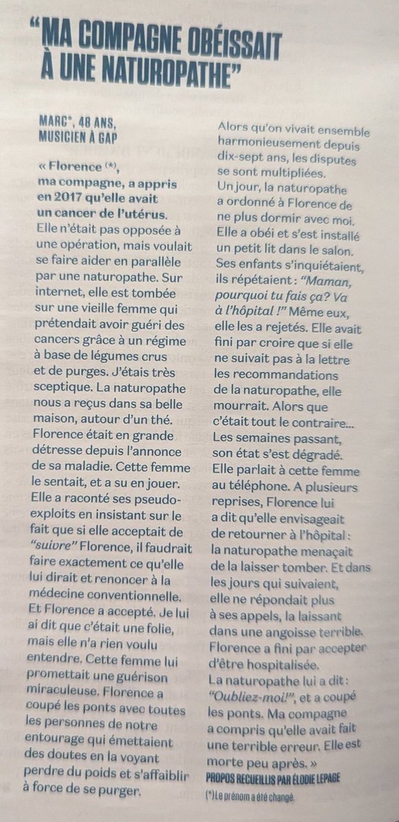 La naturopathie est une escroquerie dangereuse portée par des charlatans.
Ces gens ne sont pas des soignants, mais des profiteurs de malheurs, des exploiteurs de peurs, des rançonneurs de doutes, qu’ils degagent. Puisse cet article faire réfléchir ceux qui les suivent ou leur