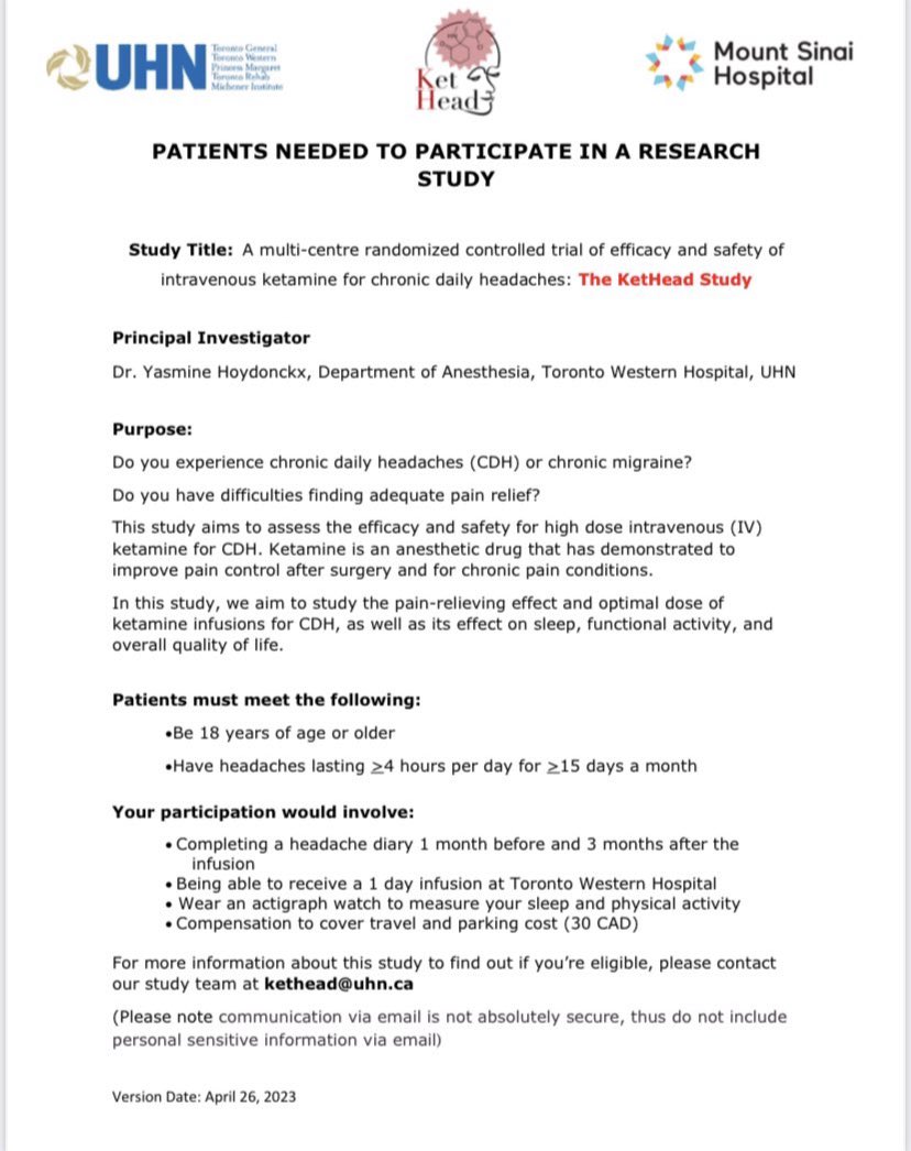 YHoydonckx's tweet image. Looking for patient with chronic daily headache for KetHead trial!