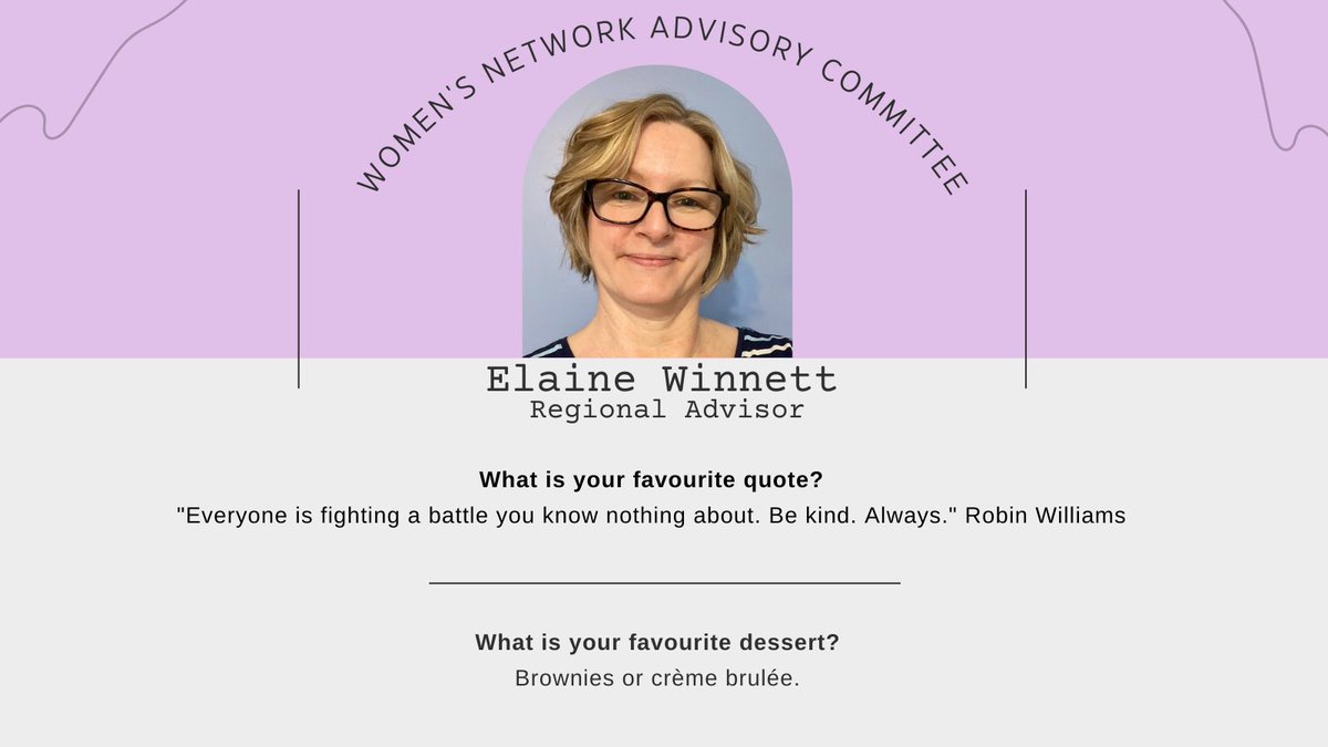 Last, but certainly not least, we would like to welcome Elaine Winnett as our new Regional Advisor for the Women’s Network! She will be fostering inclusive communities around the regions. Welcome Elaine!