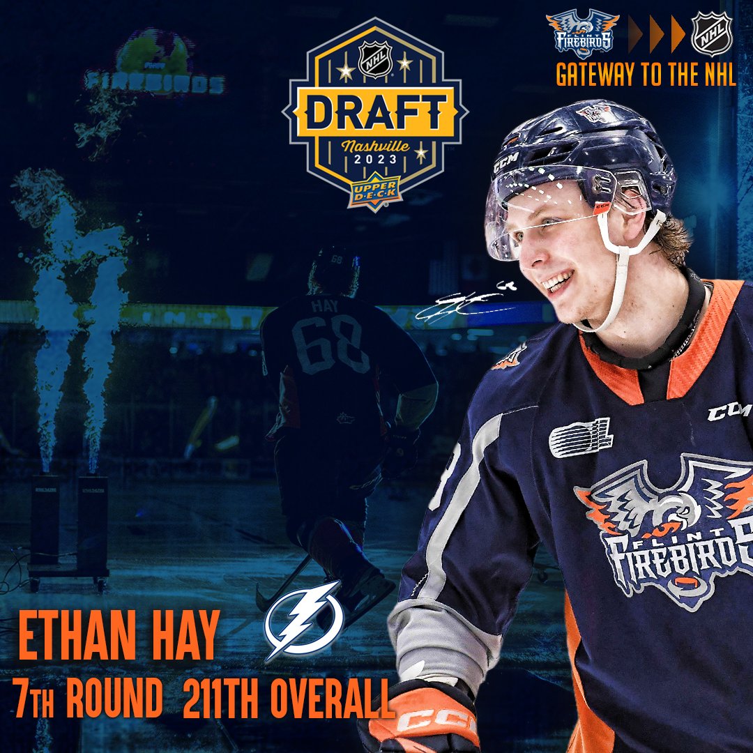 FlintFirebirds's tweet photo. Make it FOUR in the #NHLDraft!! Ethan Hay has been selected by @TBLightning!!! #GoBolts #GatewayToTheNHL https://t.co/DPr8P5YpS4