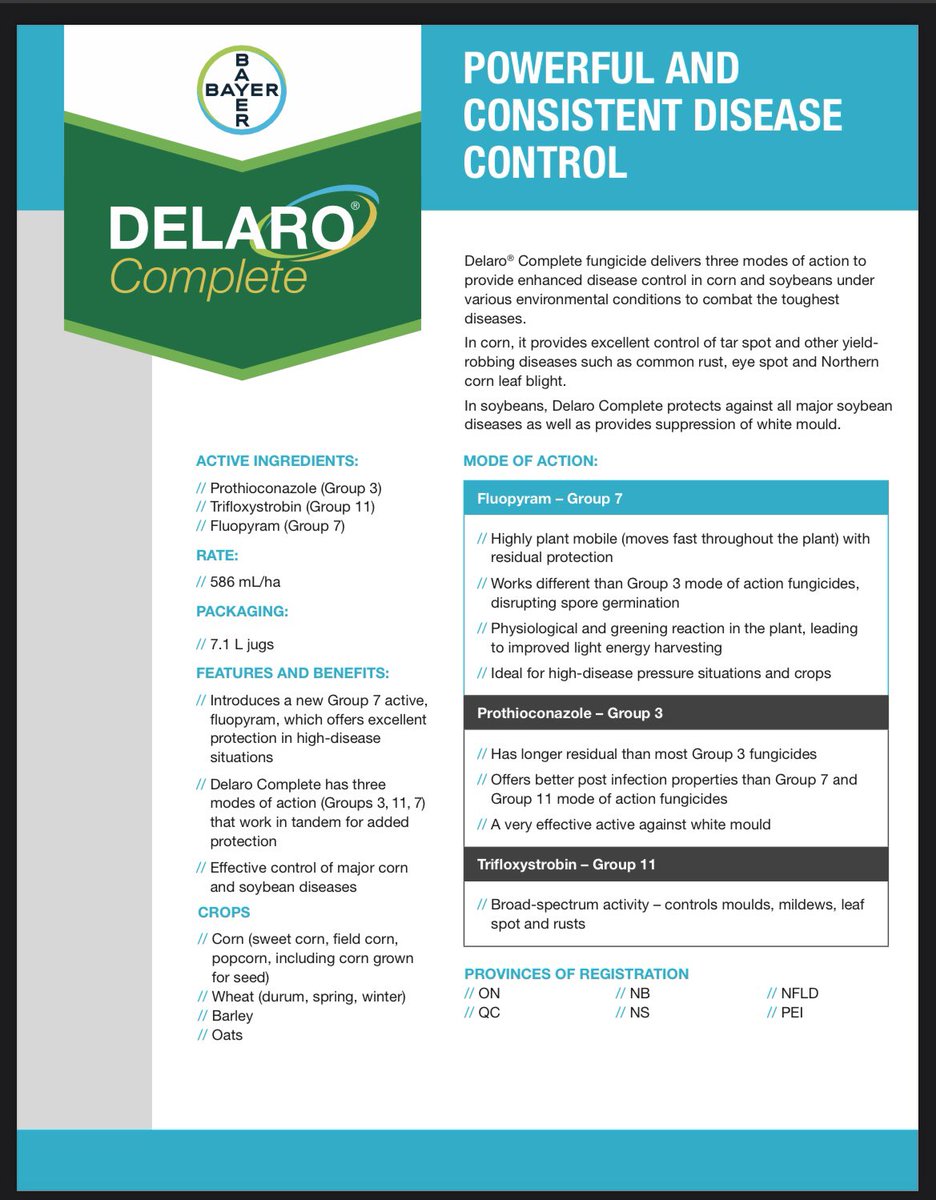 DesjourdyA's tweet photo. It’s almost soybean fungicide time 🌸 ☔️ Delaro Complete has 3 modes of action to protect 🛡️ against all major soybean diseases including white mold! Here’s the link to the techsheet for more details 

https://t.co/GASS8yNzKv

@Bayer4CropsCA https://t.co/dTvUdS7drg