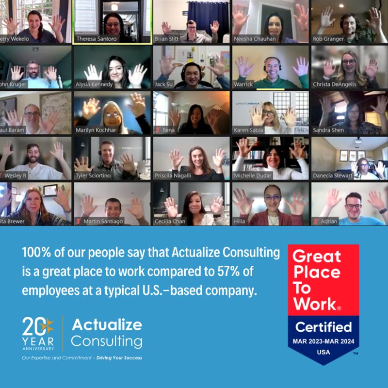 We are so grateful to our people for creating a culture that makes Actualize a Great Place to Work for the 4th year in a row! #GPTWcertified #GPTW4ALL