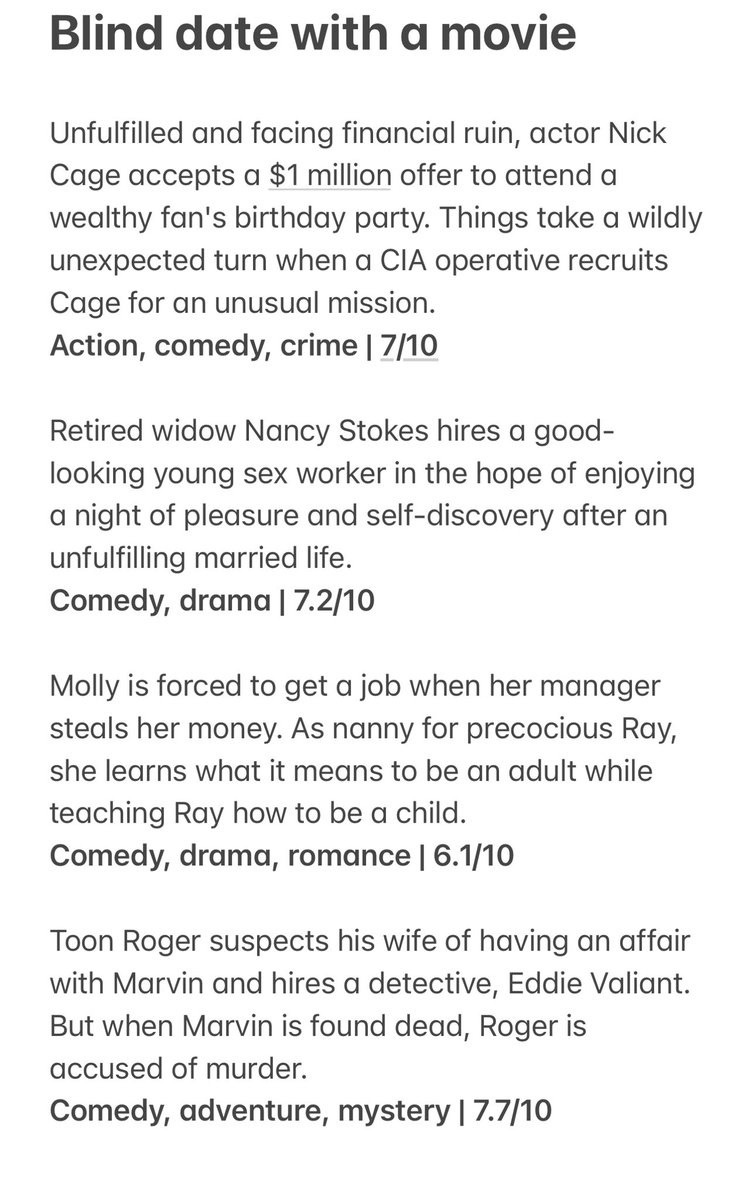 Instead of ‘what do you wanna watch?’
‘I dunno, what do you wanna watch?’ I’ve instigated Movie Blind Date 🍿