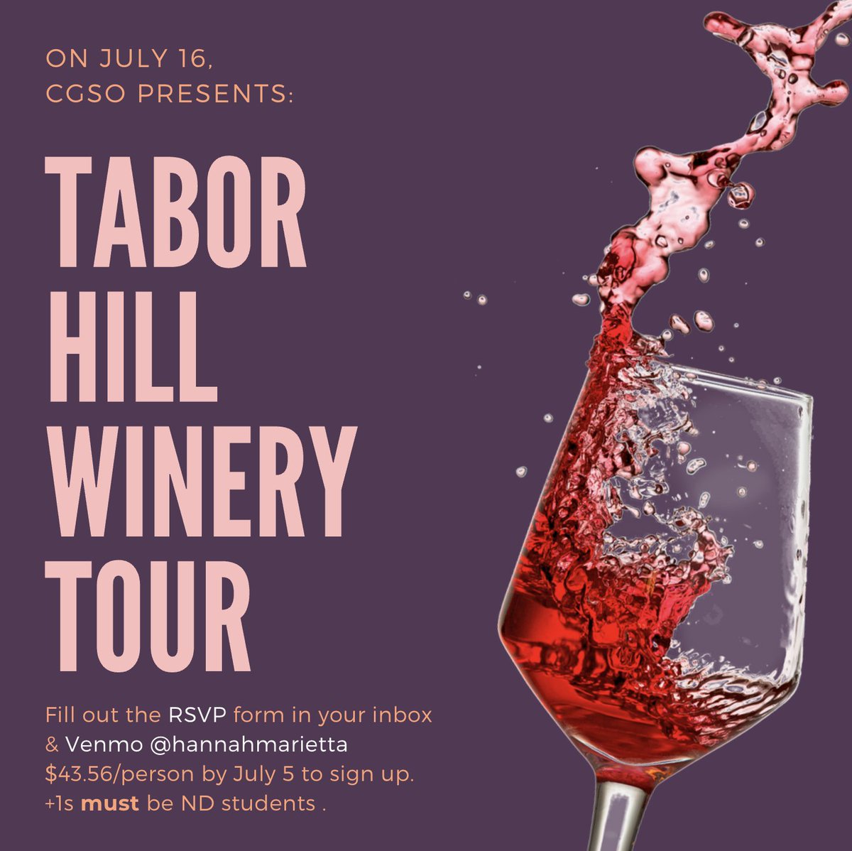 Chemistry Graduate Student Organization (NDCGSO) (@nd_cgso) on Twitter photo CGSO is bringing back the winery/brewery tour! We are going to <a href="/TaborHillWinery/">Tabor Hill Winery</a> in Buchanan, Michigan on Sunday, July 16th. We've reserved a private room for three hours. ND Chem Grads, check your inbox for more details on how to sign up! CGSO is bringing back the winery/brewery tour! We are going to <a href="/TaborHillWinery/">Tabor Hill Winery</a> in Buchanan, Michigan on Sunday, July 16th. We've reserved a private room for three hours. ND Chem Grads, check your inbox for more details on how to sign up!