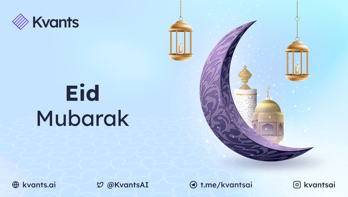 KvantsAI's tweet photo. Eid Mubarak from the Kvants AI family! 🌙✨ 

As we celebrate this day of joy and reflection, let's also appreciate the power of AI and its transformative potential in finance. Together, we are shaping the future of investing! 

#EidMubarak #KvantsAI #Cryptocurrency https://t.co/g8CBpmjYmr