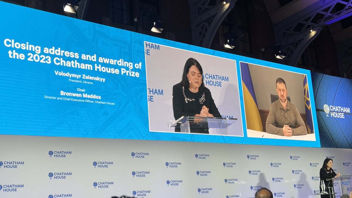 Brilliant finale to a though provoking #CHLondon conference.

Our Director @bronwenmaddox summarises the themes of the day and awards President @Zelenskyy with the Chatham House Prize