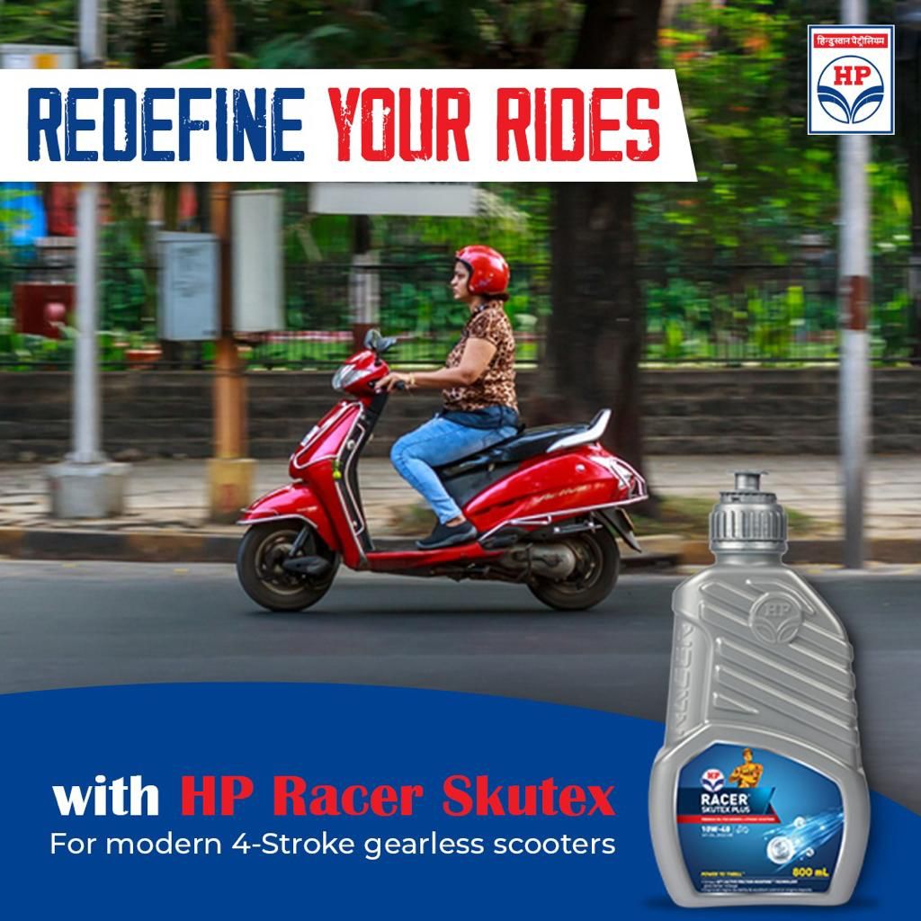 HPCL's tweet photo. Specially crafted for 4-stroke gearless scooters, HP Racer Skutex delivers ultimate performance and protection for your vehicle. Experience smoother rides and conquer the road with confidence. #HPRacer #Skutex #GearlessScooter https://t.co/sD4AZiylP8