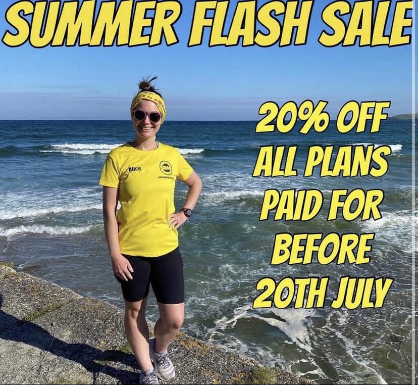SUMMER FLASH SALE

Kick start your Summer, Autumn or Winter race training by grabbing yourself 20% off all our training plans in our summer sale!

Drop us a message for more information on our plans. #ukrunchat #visorclub