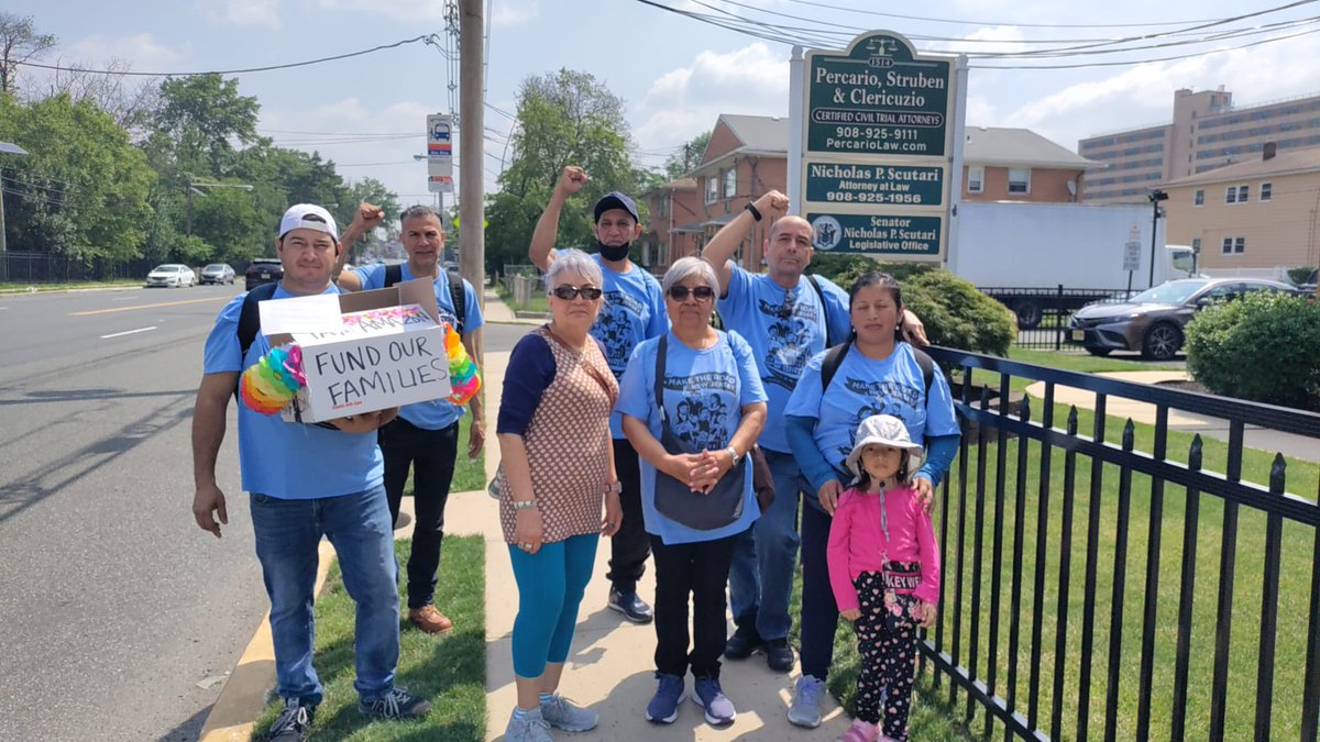 MaketheRoadNJ's tweet photo. The Senate and Assembly didn’t take public comment on the budget last night- or even show the budget to the public- so we came to @SpeakerCoughlin @SenPresScutari @PaulASarlo @AswPintorMarin offices today to say:

NO to a $1B corporate tax cut!

It’s time to #FundOurNJ https://t.co/j7FDdwONYL