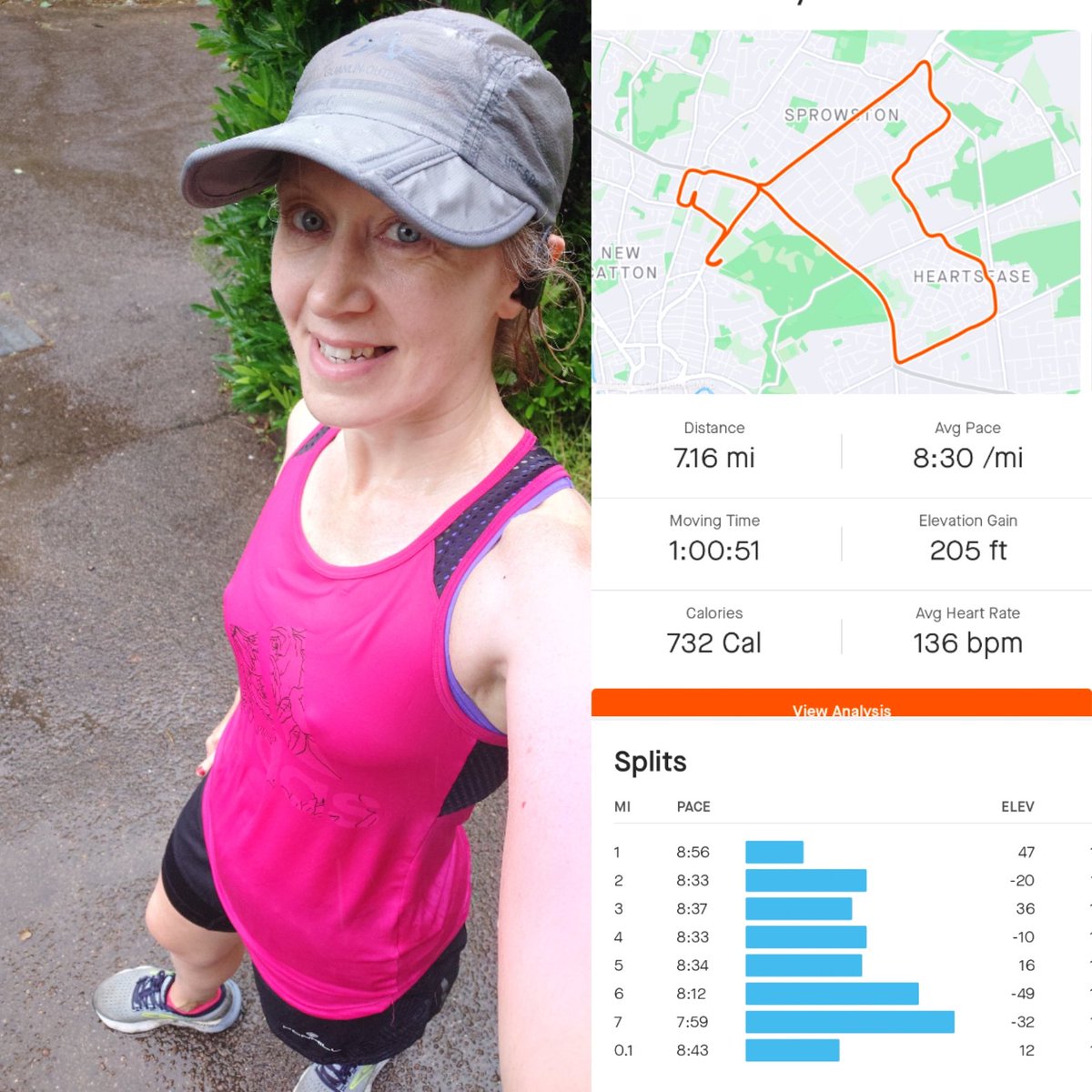 RachelBuk's tweet image. Got out for my run early this morning. Lovely run in the summer rain! Easy 7 today which ended up as a slight progression but still easy. 😊 #ukrunchat #thursdayrun #runningintherain #summerrainrun #running #runnorwich