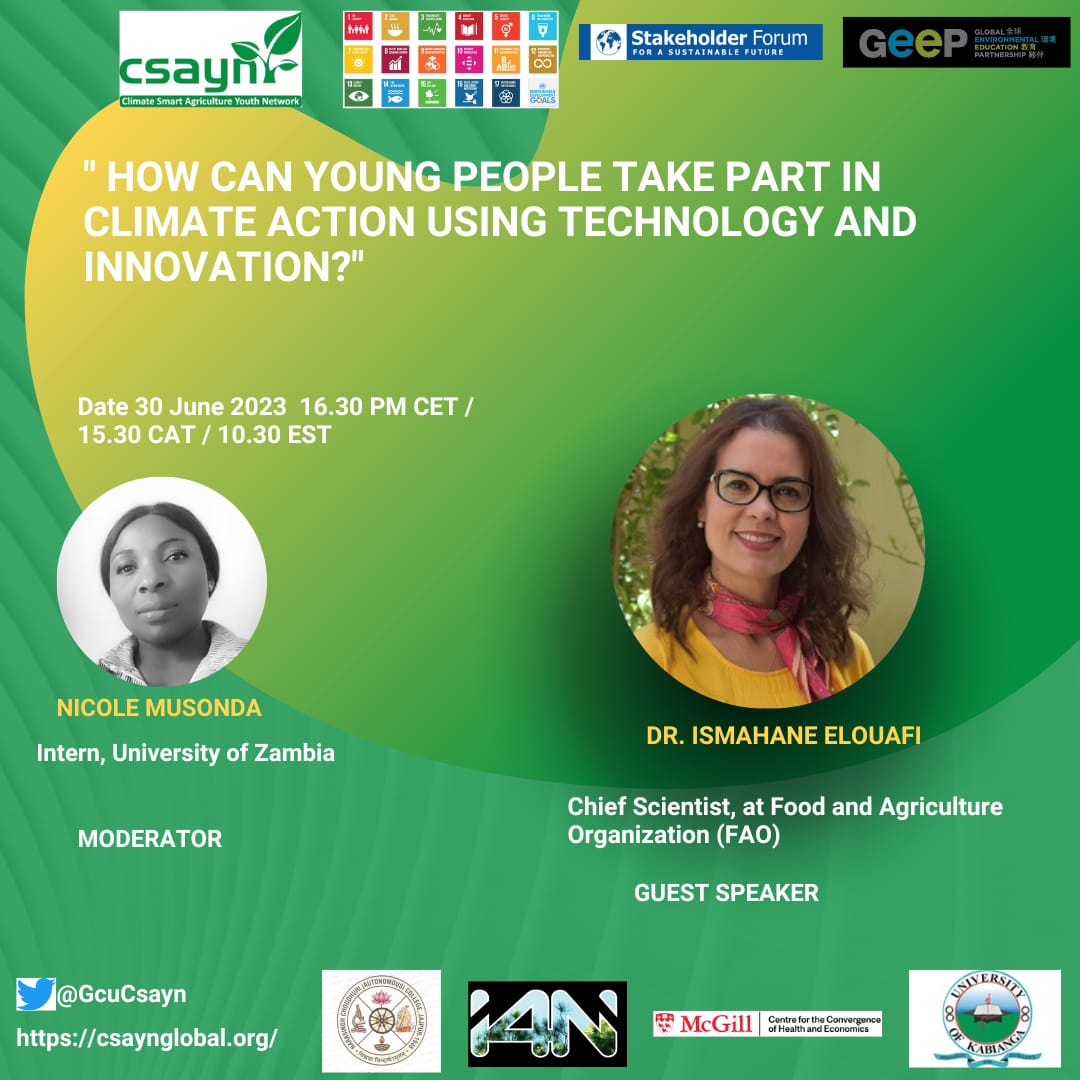 Tomorrow @GcuCsayn we are pleased to have @FAOScienceChief as guest speaker,she will elaborate on role of youth in climate action using technology and innovation @FAO @ntiokam @AnthonyEgeru @egertonunikenya @muriithiben @VJeridah @Antoinett2002 @Environment_Ke @AU_YouthEnvoy