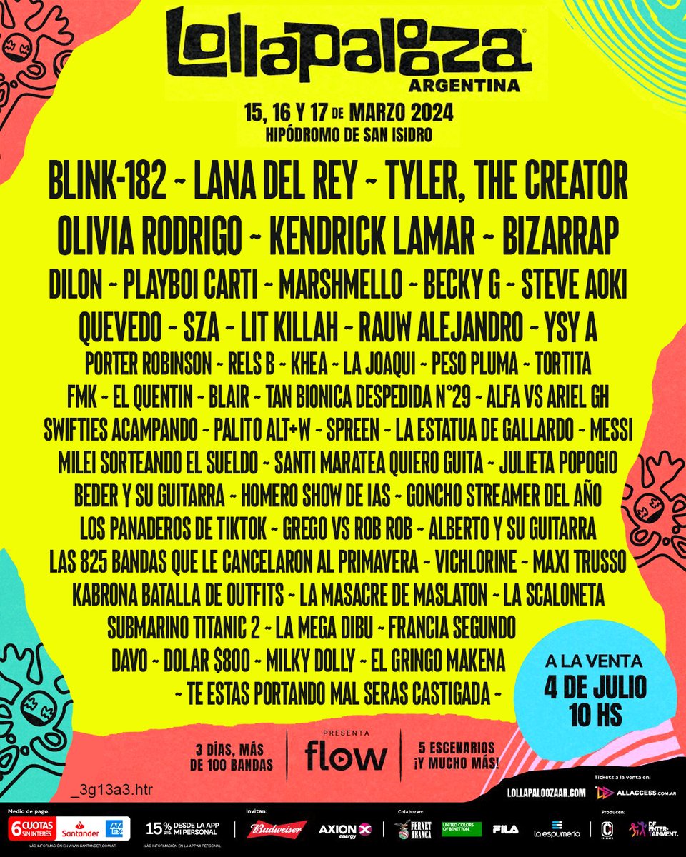 GENTE se filtro el lineup del lolla lollapalooza 2024 tremendooo!