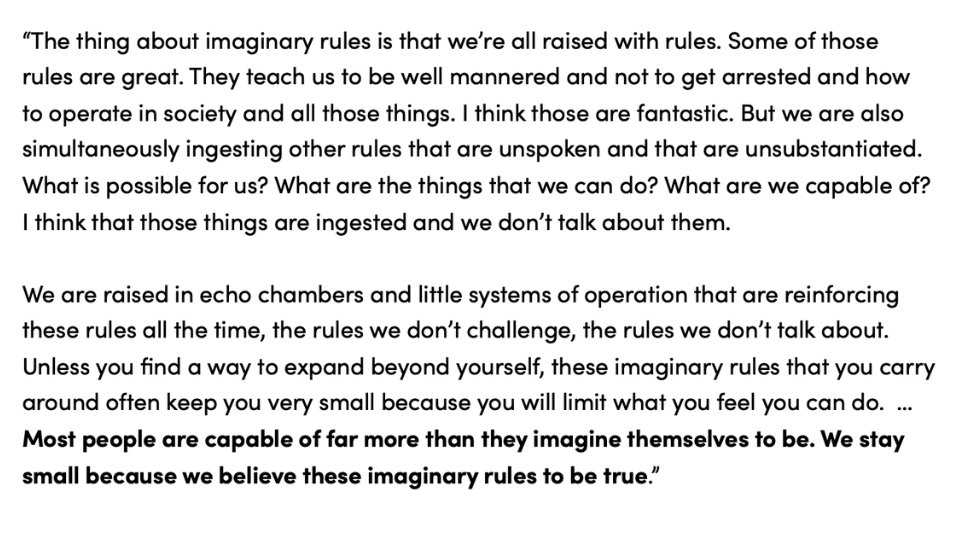 drgurner's tweet photo. A concept I believe, is that most people stay small, or don't go for what they truly want...because they believe that "imaginary rules" are true. 

Here's an excerpt from my interview with @shaneparrish on what these are. 

Break them. https://t.co/hm2XSQY4D6