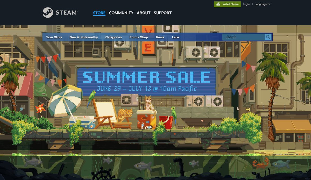 My pixel art for Steam Summer Sale 2023! ☀️
