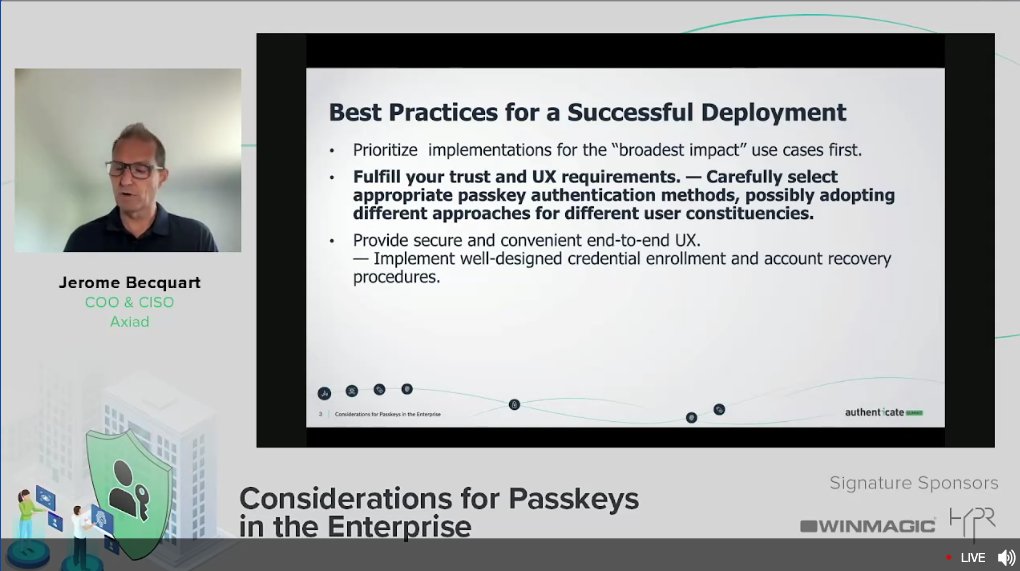 AuthenticateCon's tweet photo. #AuthenticateSummit: Jerome Becquart, COO, CISO @AxiadIDS https://t.co/dojAkRhBdk