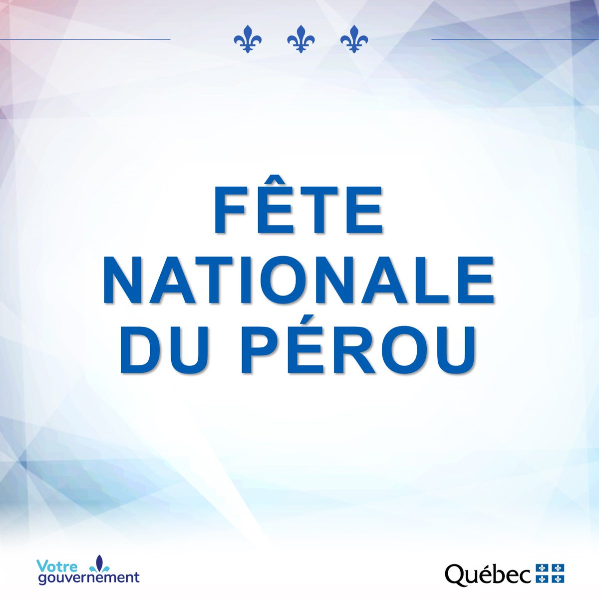 En cette fête nationale du #Pérou, nous soulignons l’apport de la communauté péruvienne à la société québécoise. Bonne fête nationale à toutes les Péruviennes et à tous les Péruviens! 🇵🇪 @PeruEnCanada