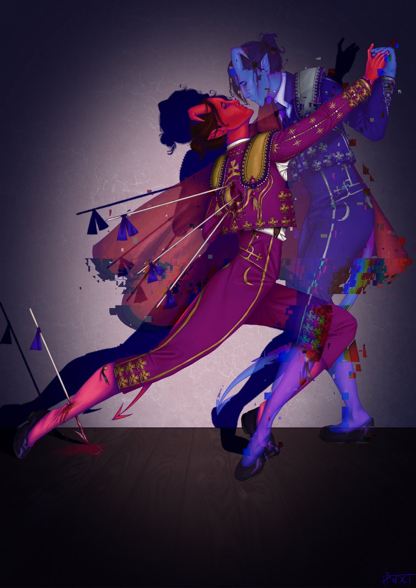funeralmp3's tweet photo. BULLFIGHT (or, hopes shadow self is slowly killing him it’s fine don’t worry about it) https://t.co/ae3Hf53NoS