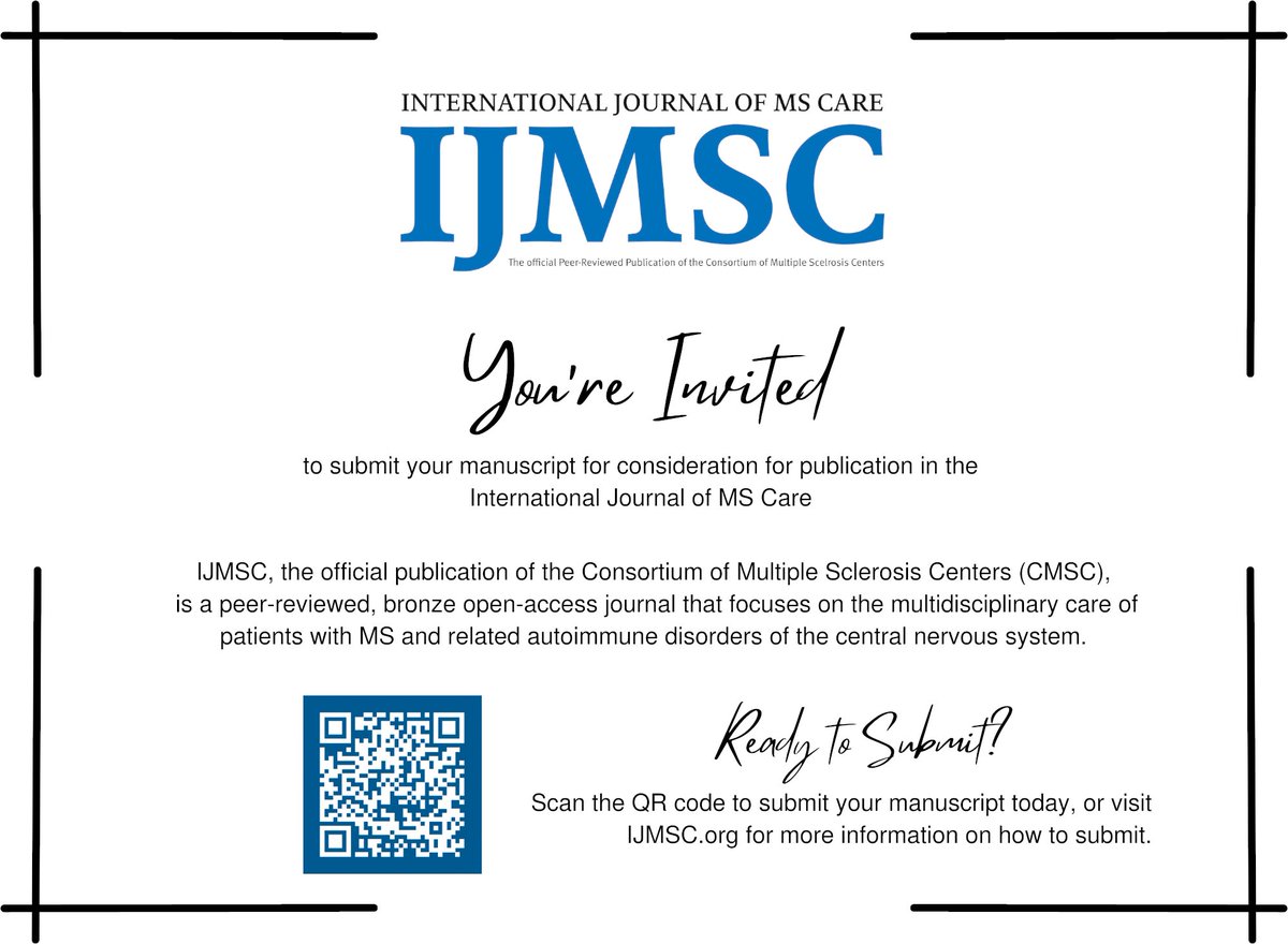IJMSC is open access, peer-reviewed & #multidisciplinary. The official journal of @mscare, we charge no fees to publish your #MultipleSclerosis research. Submit today! meridian.allenpress.com/ijmsc/pages/Ma…