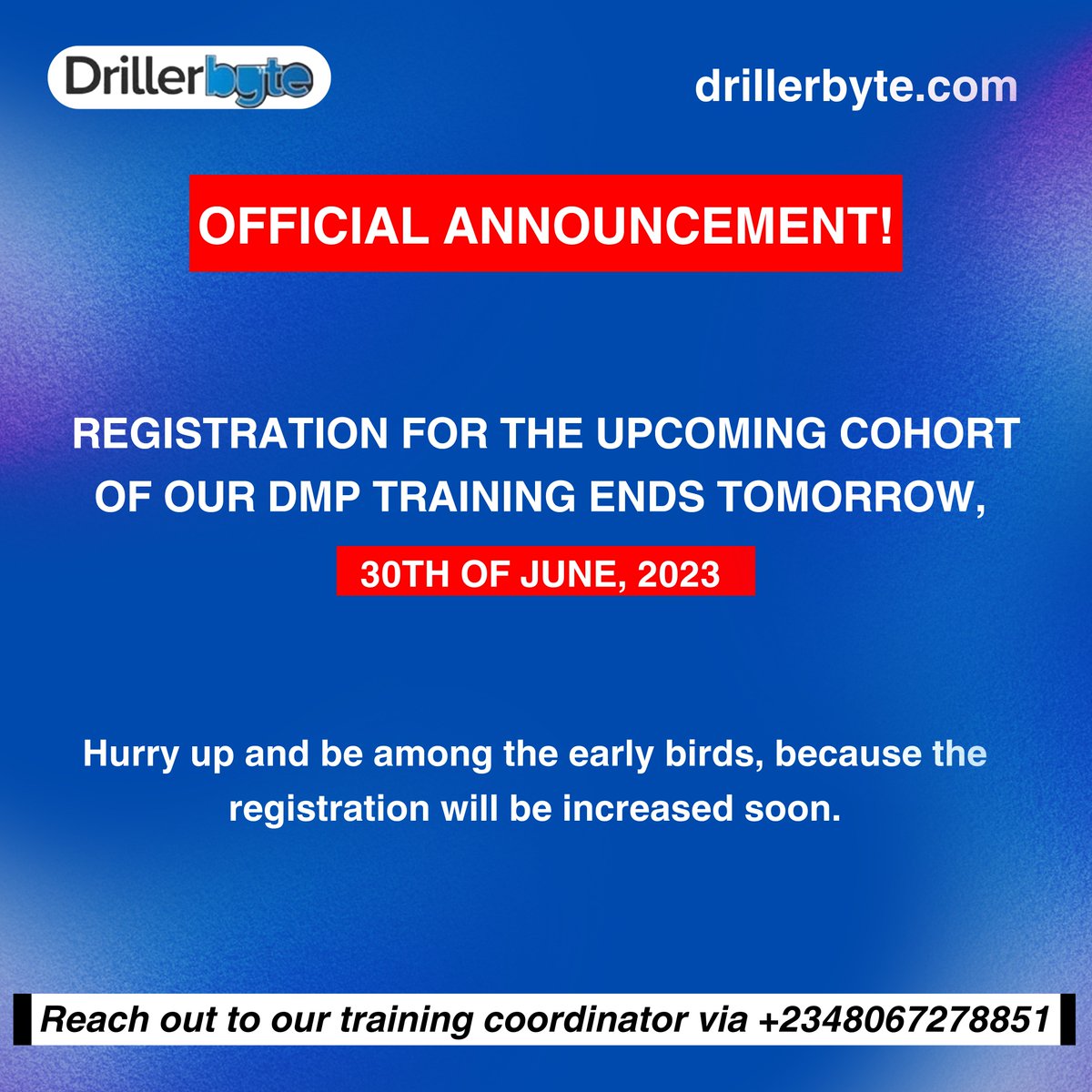 Are you just learning about our DMP training program?
 
What exactly is the DMP training program?

Check the comment section.

#drillerbyte #dmp #digitalmarketing #dmptrainingprogram #practicalexperience